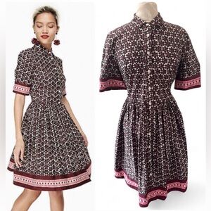 Kate Spade New York Printed Poplin A-Line Floral Tile Shirt Dress Womens Size 10